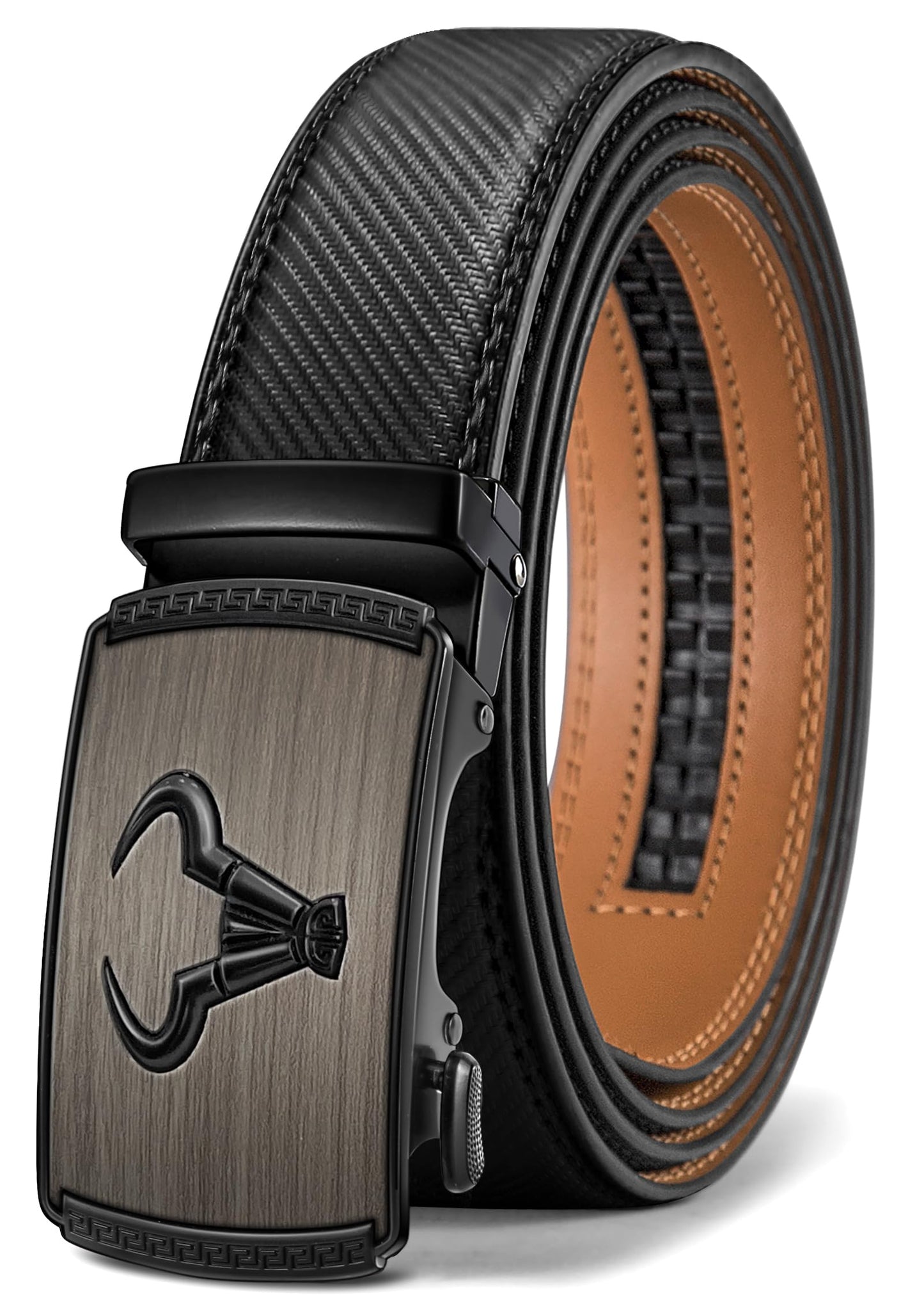 Dluxe Ave. Ratchet Leather Belt for Men Dress and Casual Pants/ Jeans 1 3/8" (Black44"-52" Waist Adjustable)