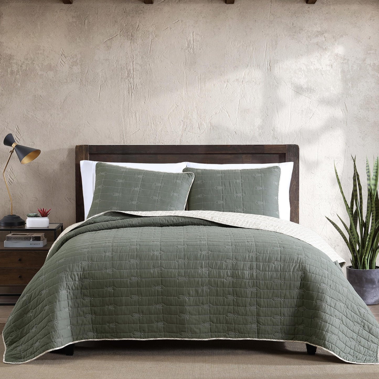 Dluxe Ave. ( QUEEN ) 3 Pcs Quilt Set/ Reversible Cotton Bedding with Matching Shams/ for All Seasons/ Troutdale Green