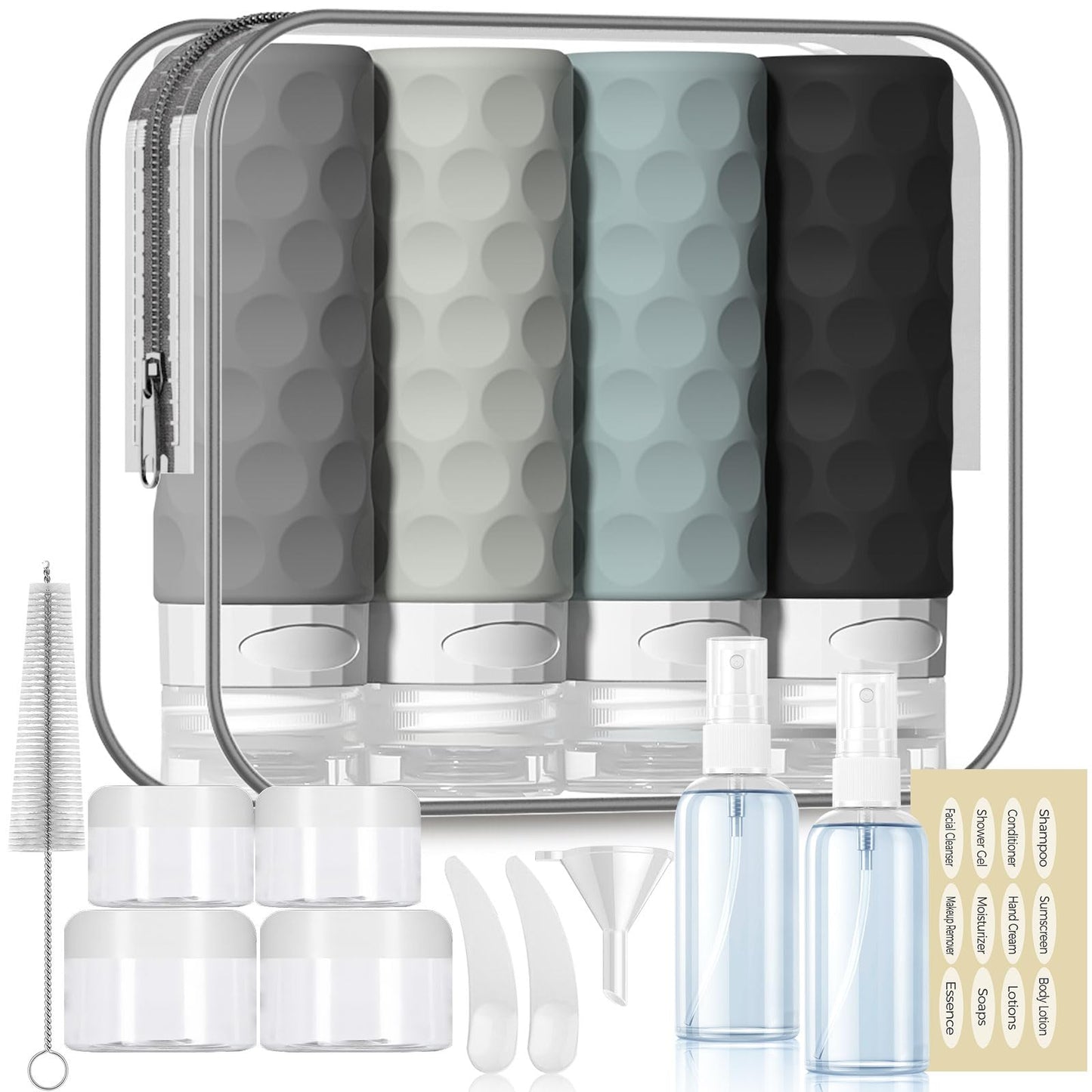 Dluxe Ave. 16pack Travel Bottles for Toiletries/ TSA Approved/ Leak Proof Refillable/ Gray
