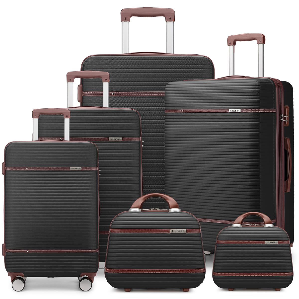 Dluxe 6 Piece with two Cosmetic Case Expandable(Only 28 & 24")/ with 360° Spinner Wheels (Black)