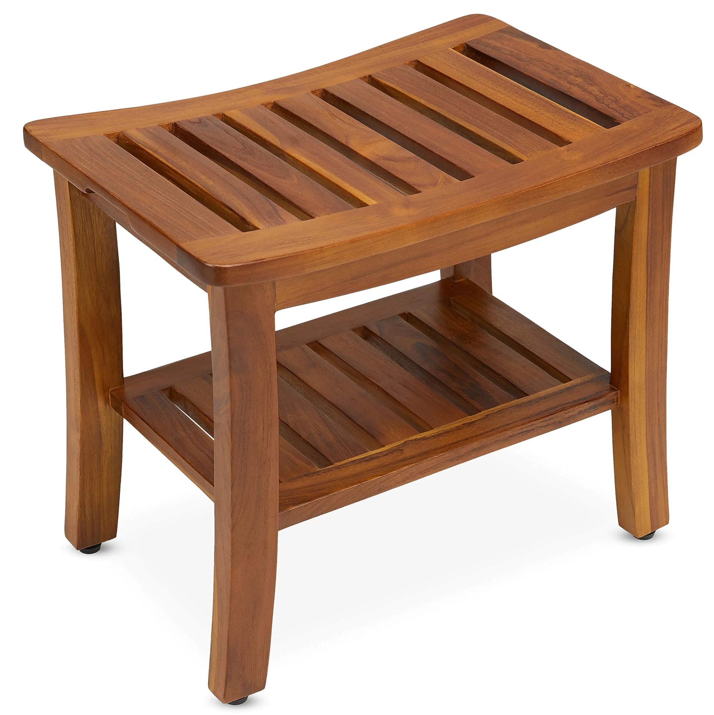 Dluxe Ave. TeakCraft Teak Shower Bench with Shelf 21 Inch Fully Assembled Teak Wood Shower Stool & Spa Shower Bench for Elderly Indoor and Outdoor Use The Hermod
