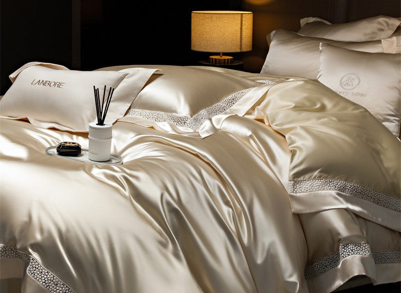Dluxe Ave. Luxury Silk Tencel Bedding Set/ Flat Sheet Two Pillowcases {One Duvet Cover}