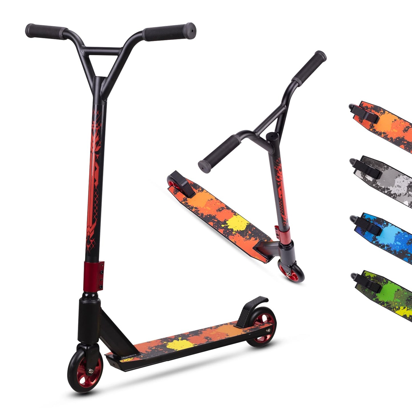 Dluxe Ave. MEE GOO Pro Freestyle Stunt Scooter Trick Scooter Lightweight Alloy Deck with Aluminum Alloy Wheel Frame Bearing Up to 220 LB for Intermediate and Beginner Skate Park ABEC-10 Bearings (Red)