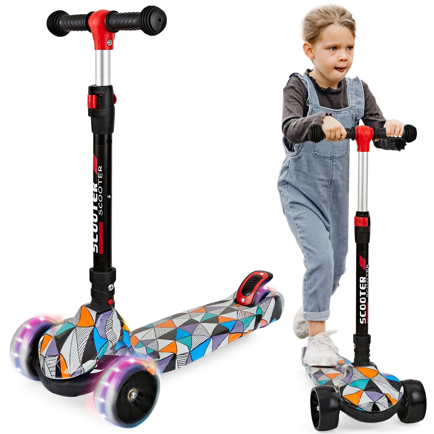 Dluxe Ave. Scooter for Kids Ages 3-12 Foldable Kick Scooter with Extra Wide PU Light-up Wheels Height Adjustable 3 Wheel Scooter for Boys & Girls - Up to 220 lbs