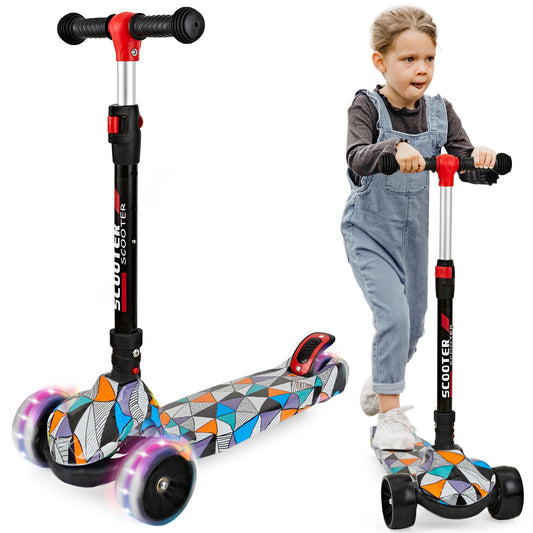 Dluxe Ave. Scooter for Kids Ages 3-12 Foldable Kick Scooter with Extra Wide PU Light-up Wheels Height Adjustable 3 Wheel Scooter for Boys & Girls - Up to 220 lbs