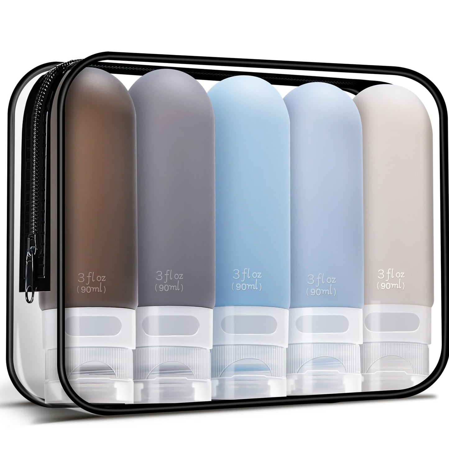 Dluxe Ave. 3oz Travel Bottles for Toiletries/ Leak Proof/ TSA Approved/ 5 Pack/ Black