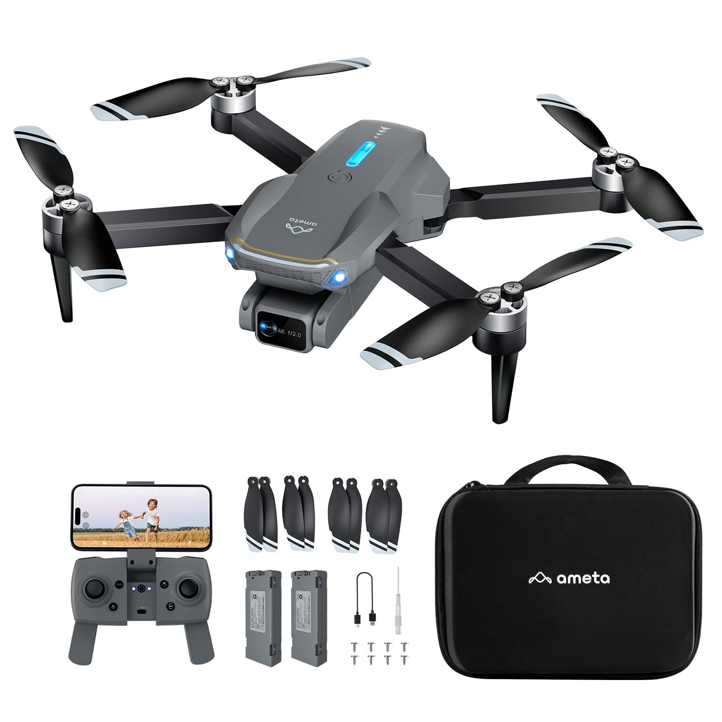 Ameta Drones with Camera for Adults 4k UHD S20 Lite Brushless Motor FPV Foldable RC Drones for Adults Kids Beginners with 36 Mins Long Flight Altitude Hold Headless Mode Circle Fly 360° Flips Cool Toys Gifts for Men Boys(Under 249G)
