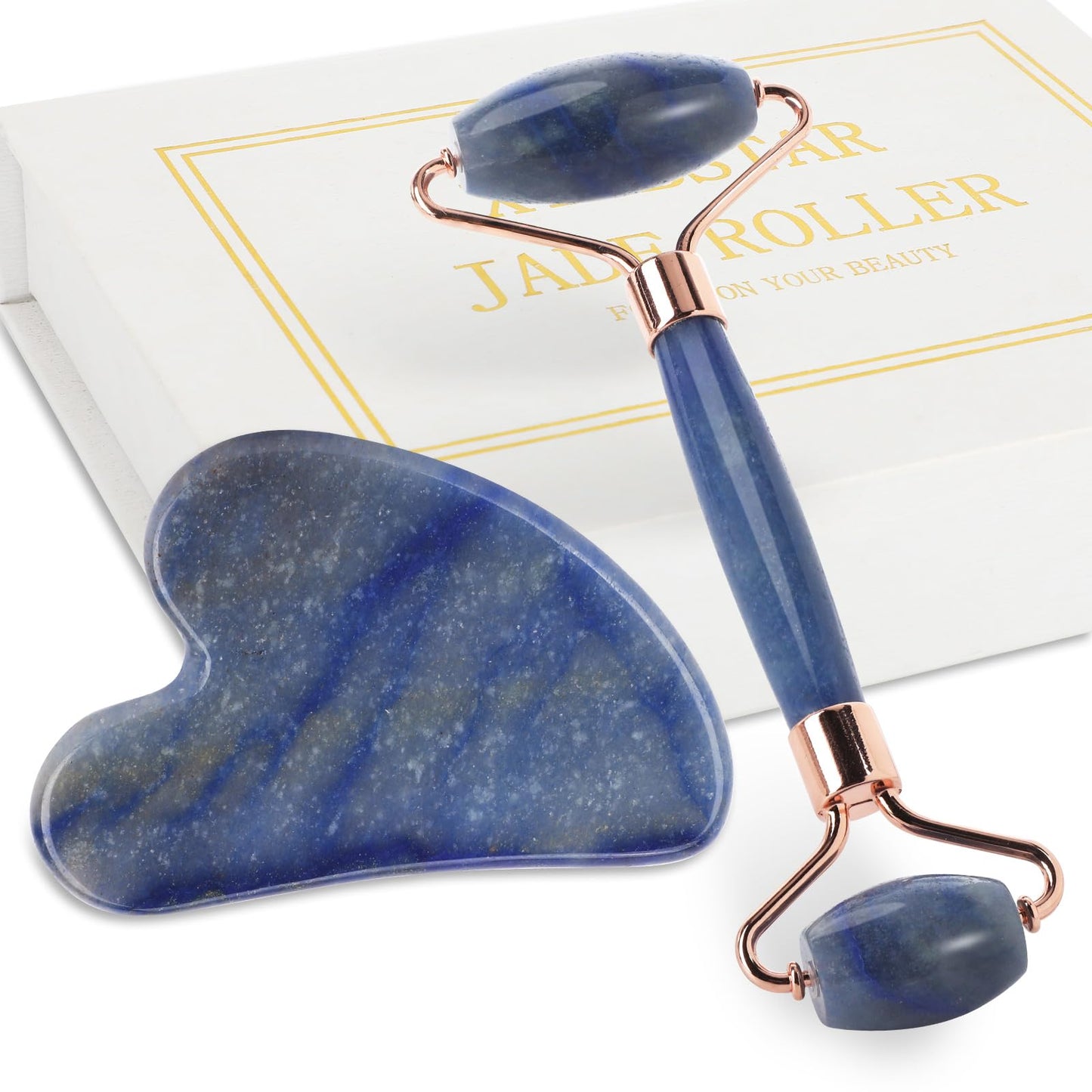 Dluxe Ave. XYZBSTAR Jade Roller for Face Facial Roller Massager Skin Care Tool Gua Sha Facial Tools for Face Neck Eyes Reduce Puffiness of The Skin(Blue)