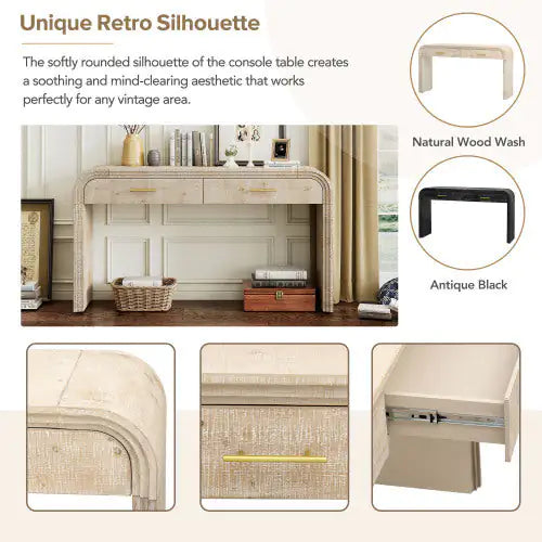 Dluxe Ave. Unique Retro Silhouette Entryway Table With Open Design And Two Top Drawers For Entrance, Dining Room, Living Room