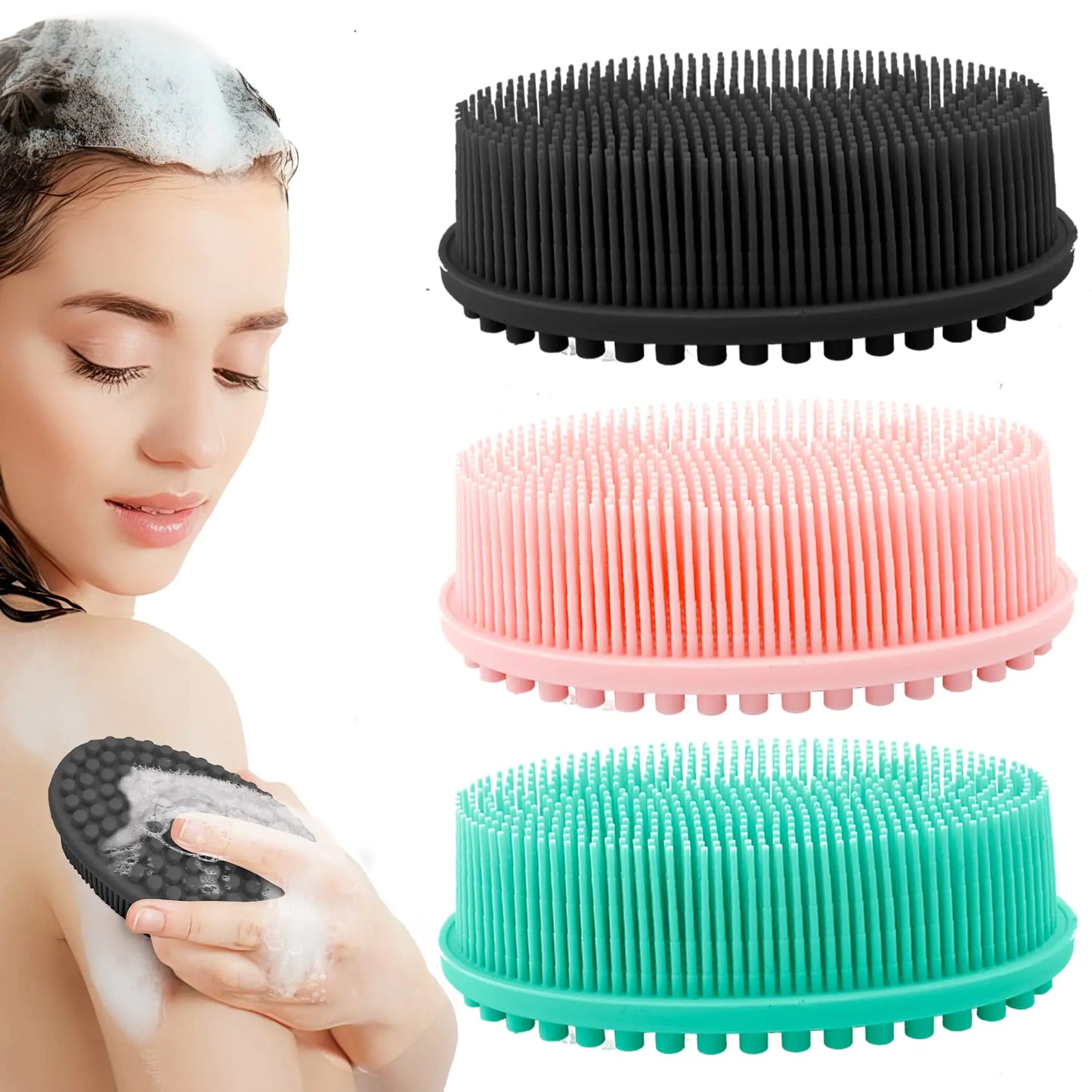 Dluxe Ave. 3 Pack Silicone Body Scrubber Soft Silicone Loofah Exfoliating Body Scrubber Skin Exfoliation Men Women