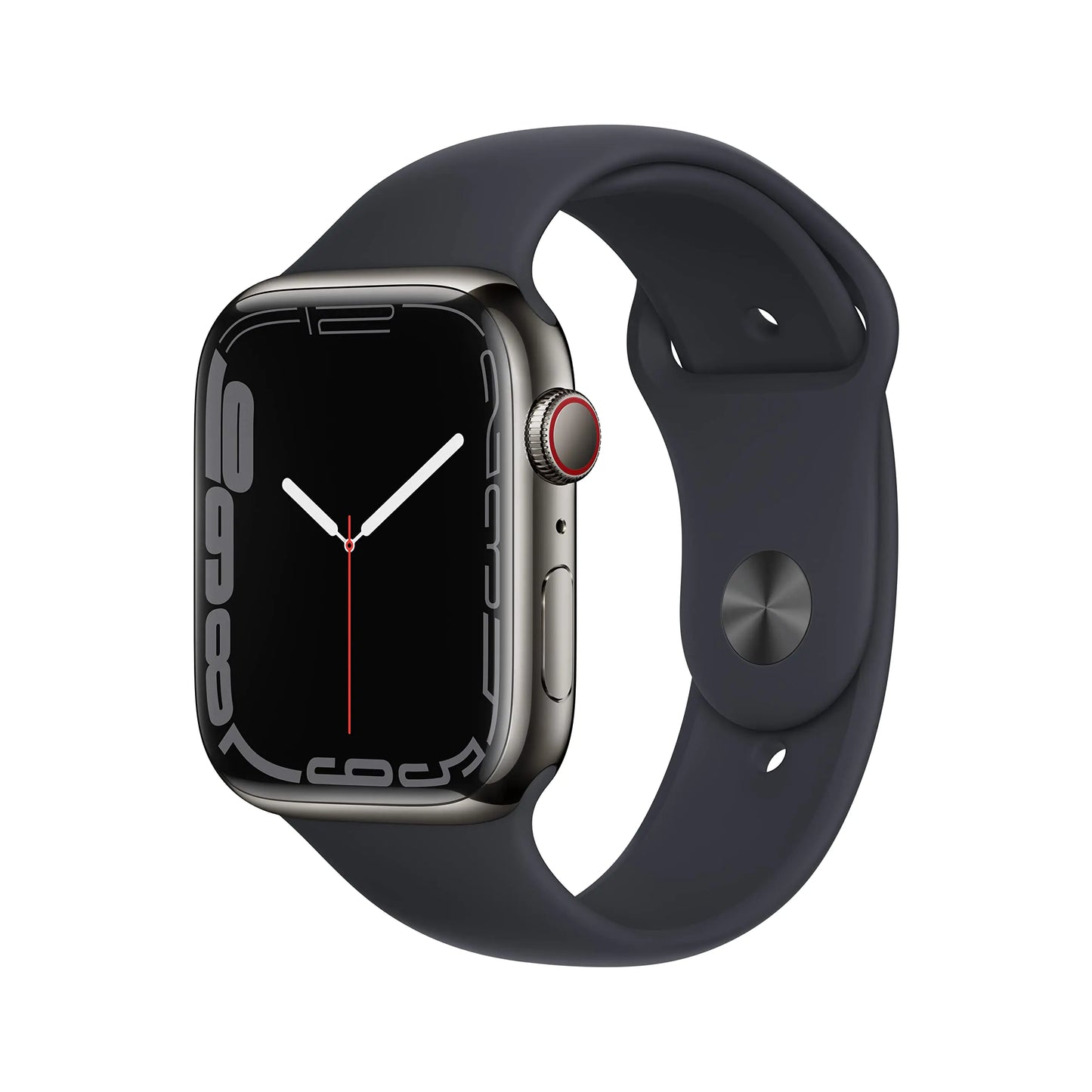 Dluxe Ave. Apple Watch Series 7 (GPS + Cellular 45MM) Graphite Stainless Steel Case with Midnight Sport Band (Renewed)