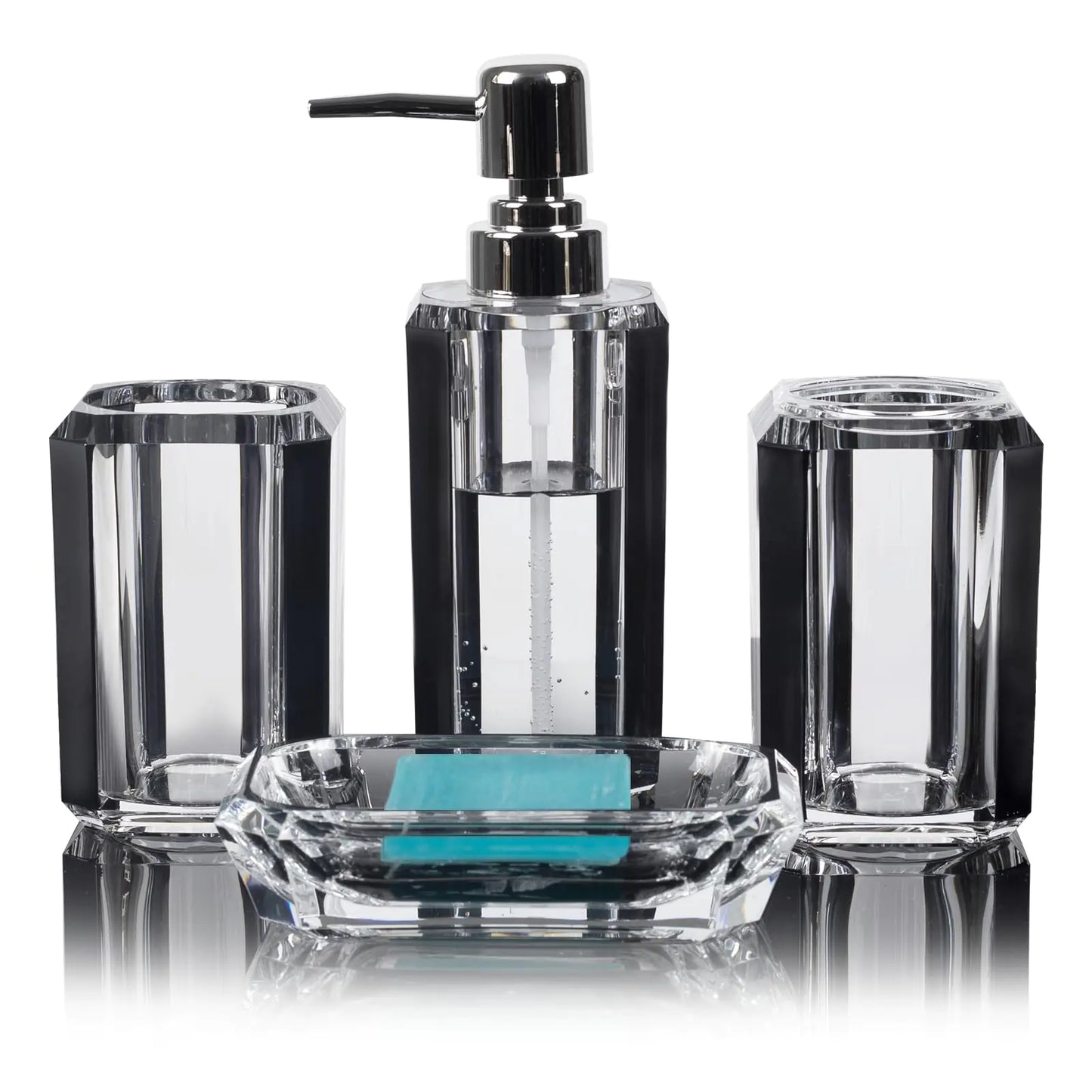 Dluxe Ave. 4-Piece Premium Acrylic Bathroom Accessory Set-Hand Sanitizer Bottle Lotion Can Bathroom Suit (Brushed Black)