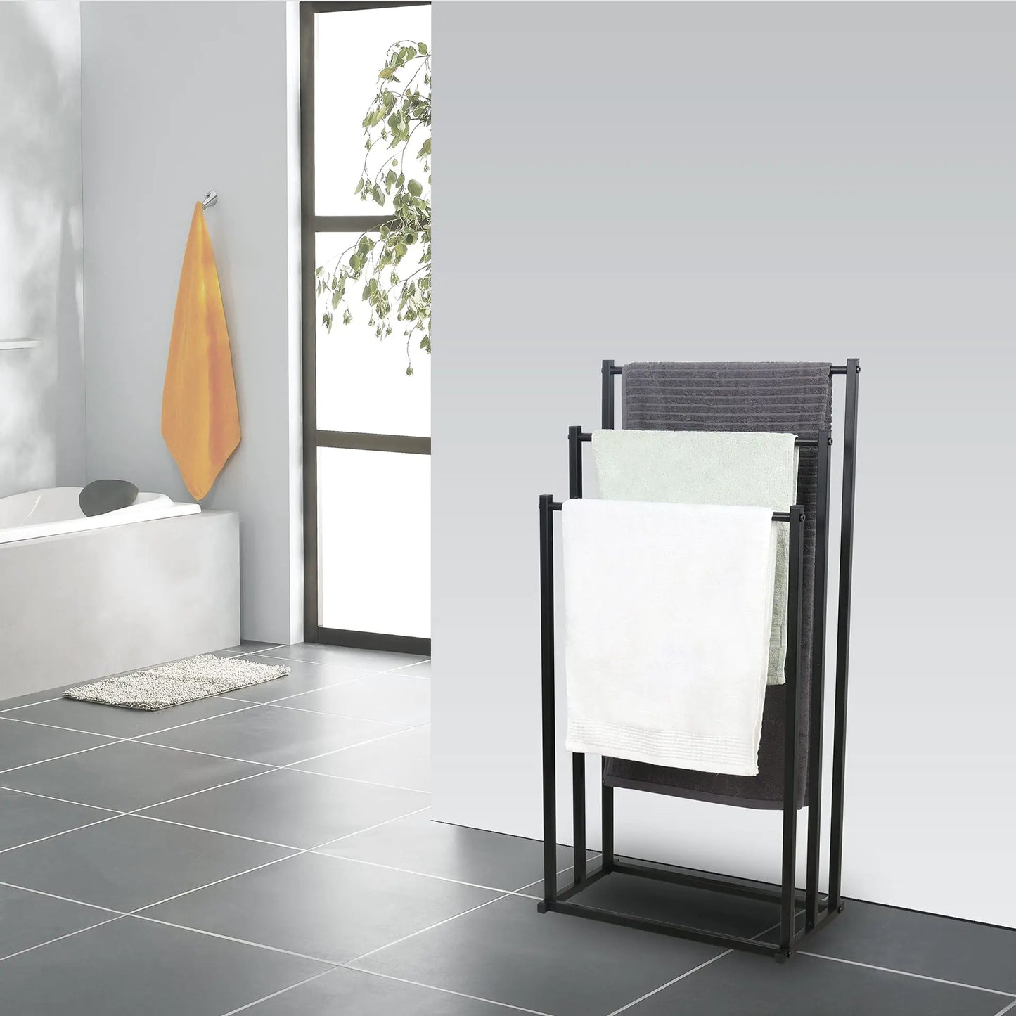 Dluxe Ave. Freestanding Towel Rack - No Drilling Metal Bathroom Stand