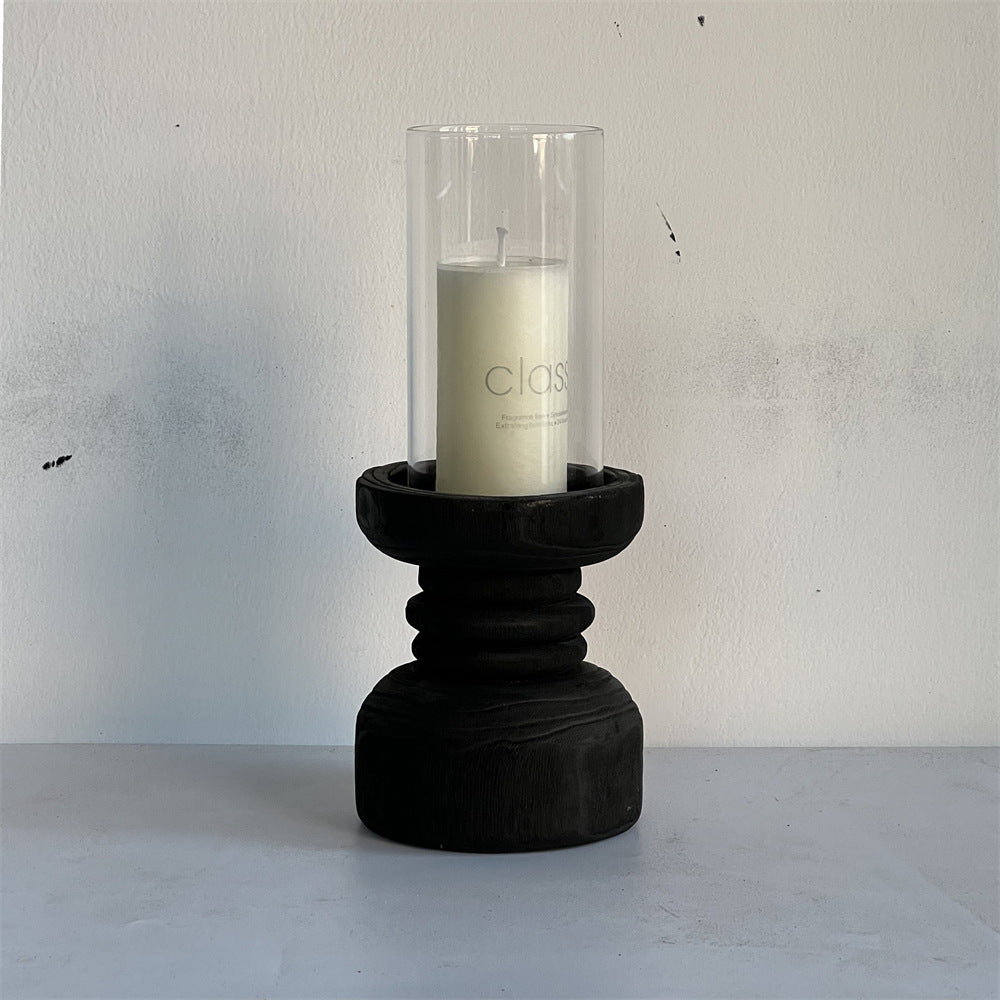Handmade Carbonized Wood Candlestick Desktop Decor