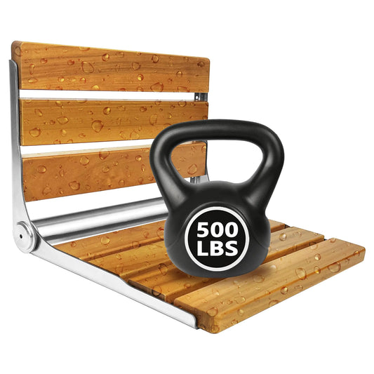 Dluxe Ave. Teak Folding Shower Seat, Stainless Steel, Oak