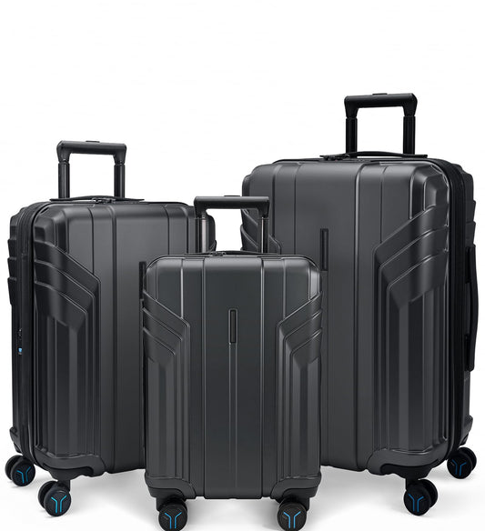 Dluxe Ave. 3 Piece Set Suitcase Expandable Carry on Luggage/TSA Lock/ Spinner Wheels (Black)