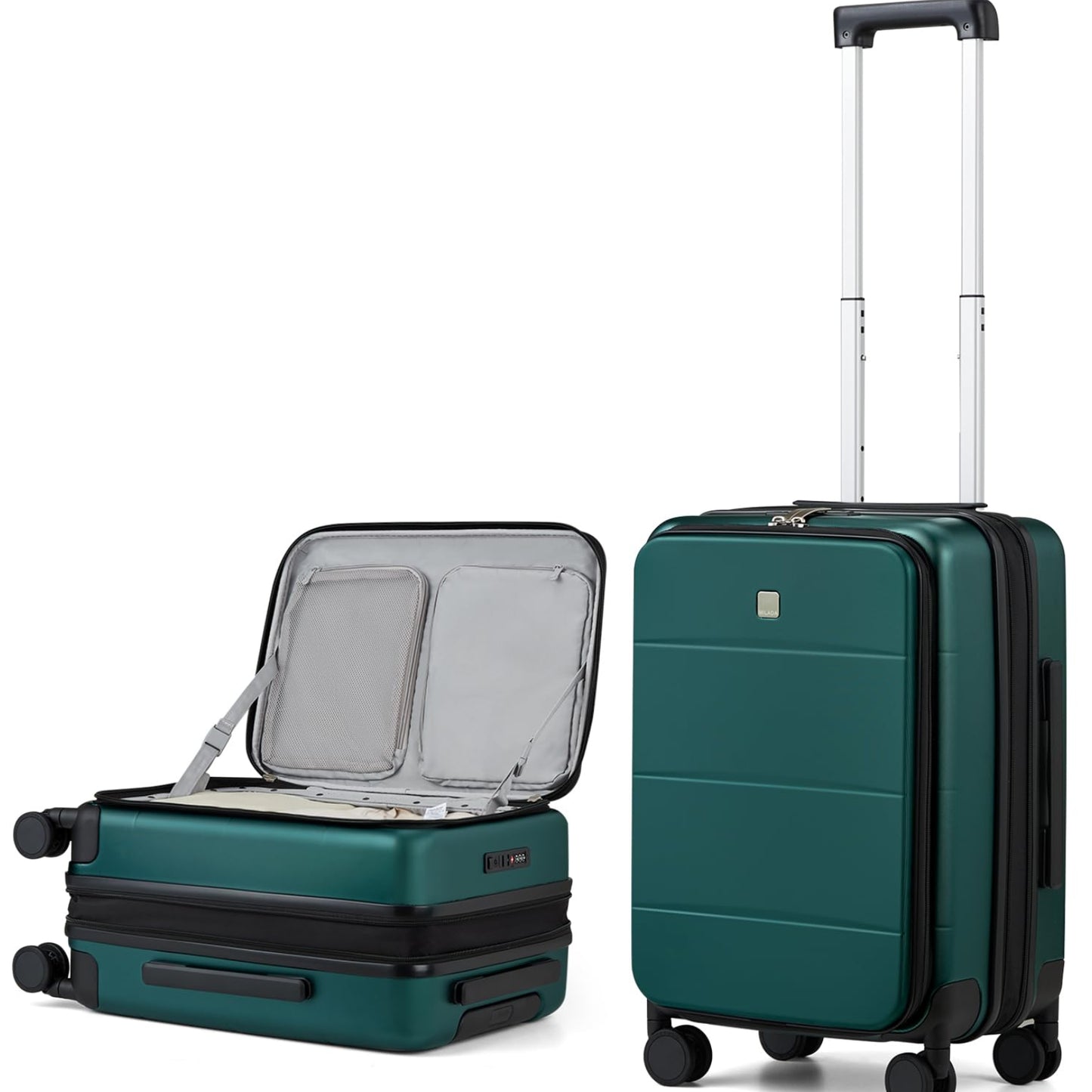 Dluxe Ave. Expandable Carry On Luggage/Airline Approved/Hard Shell/TSA lock/Spinning Wheels 20 in/ (Blackish Green)