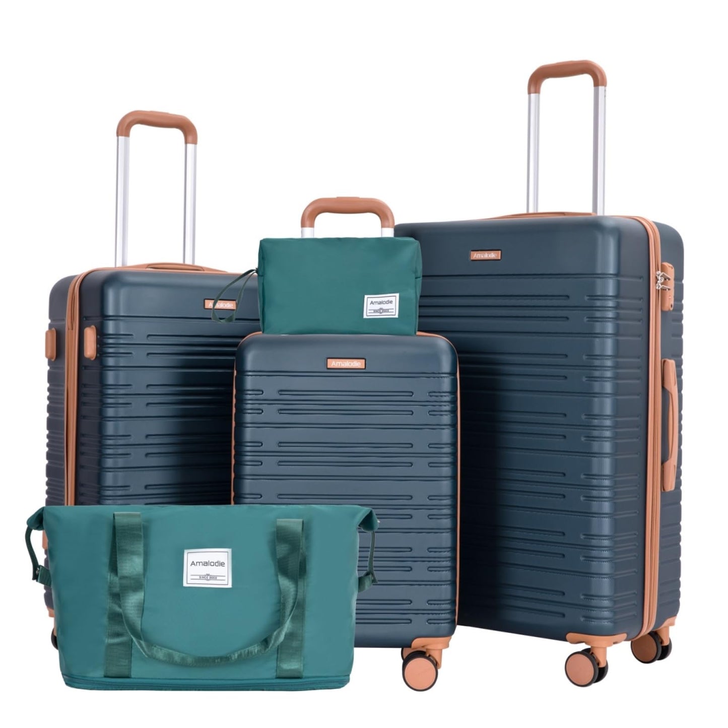 Dluxe Ave. Luggage Sets 5 Piece Suitcases/Spinner Wheels/ABS Hard Case/TSA Lock (Green)