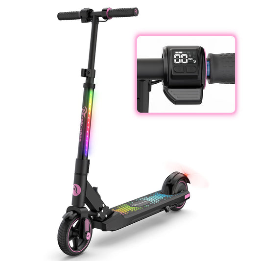 Dluxe Ave. Electric Scooter for Kids Ages 6-12/ Up to 9.3 MPH & 5 Miles/ Colorful LED Lights Lightweight (Black Pink)