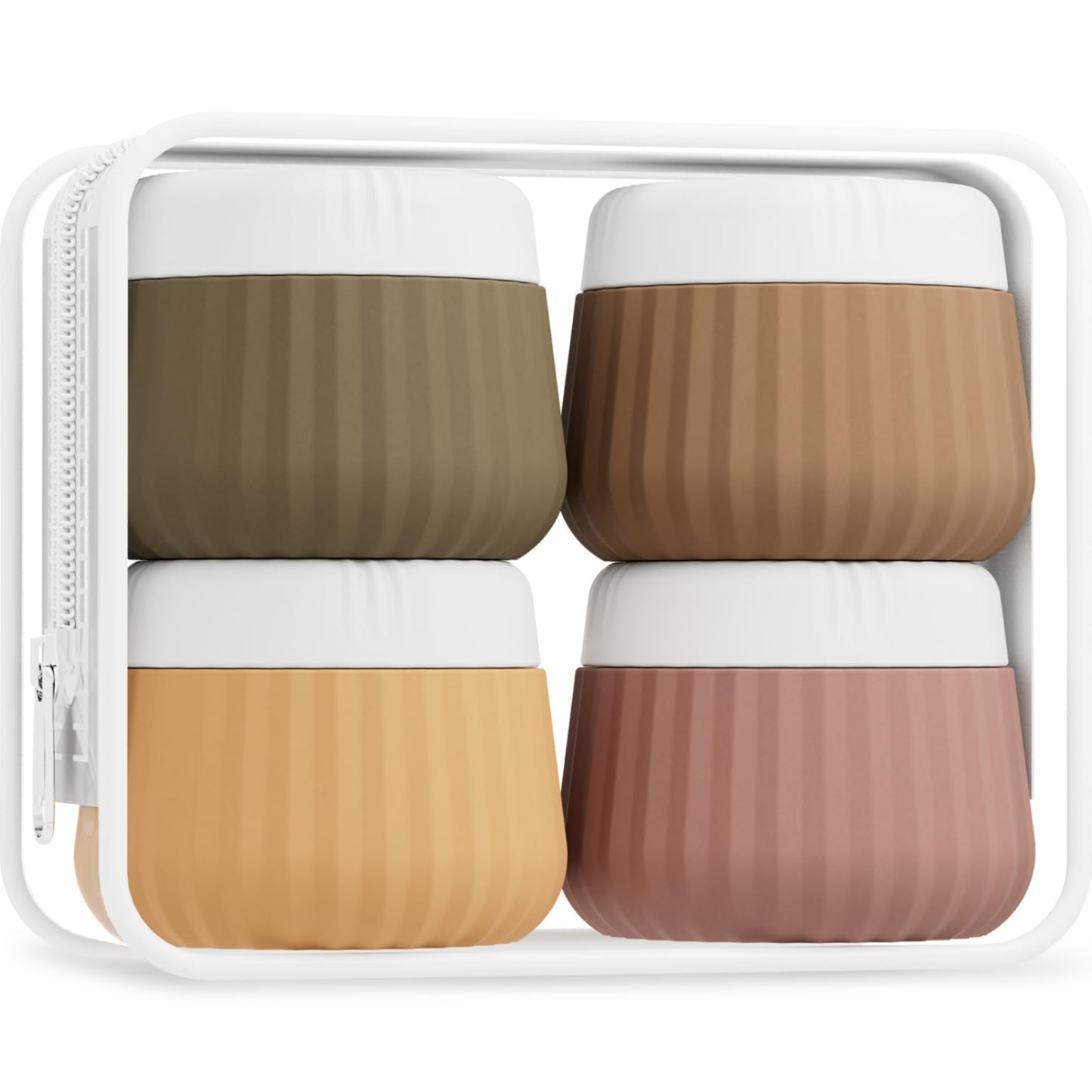 Dluxe Ave. Travel Containers for Toiletries 4 Pack/ TSA Approved/ Clear Bag/ Leak Proof Silicone Jars/ Small