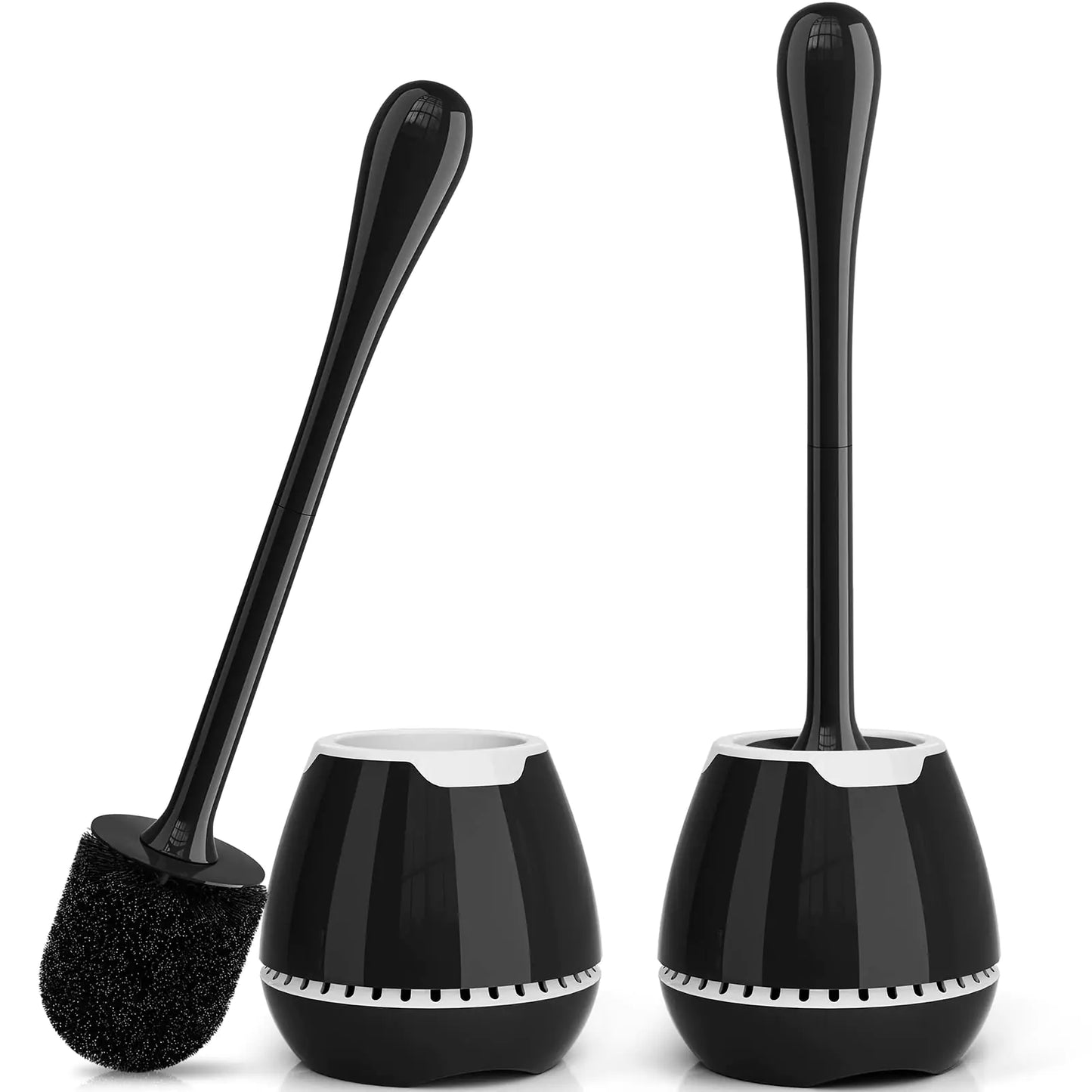 Dluxe Ave. Toilet Brush 2 Pack Toilet Bowl Brush with Ventilated Holder and Ergonomic Long Handle Durable Bristles Toilet Scrubber Set for Bathroom Cleaning(Black)