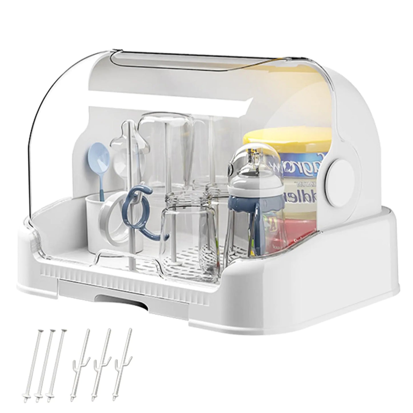 Dluxe Ave. Baby Bottle Storage Large Baby Bottle Organizer with Cover ＆ Removable Drain Tray