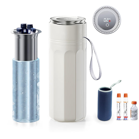 Dluxe Ave. Insulin Pen Cooler Travel Case with Metal Ice Ring/ for 4-6 pens/ Temp Display/ TSA Approved / Including Ice Ring
