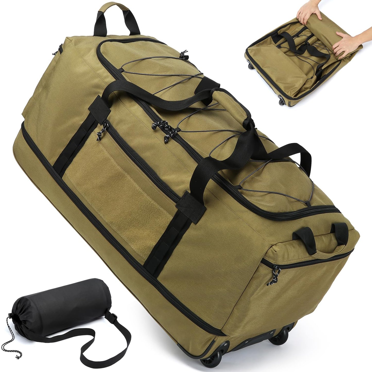 Dluxe Ave. Extra Large Expandable Travel Duffel Bag/ Heavy Duty Military Duffle Bag/ Foldable Carry On/ Brown