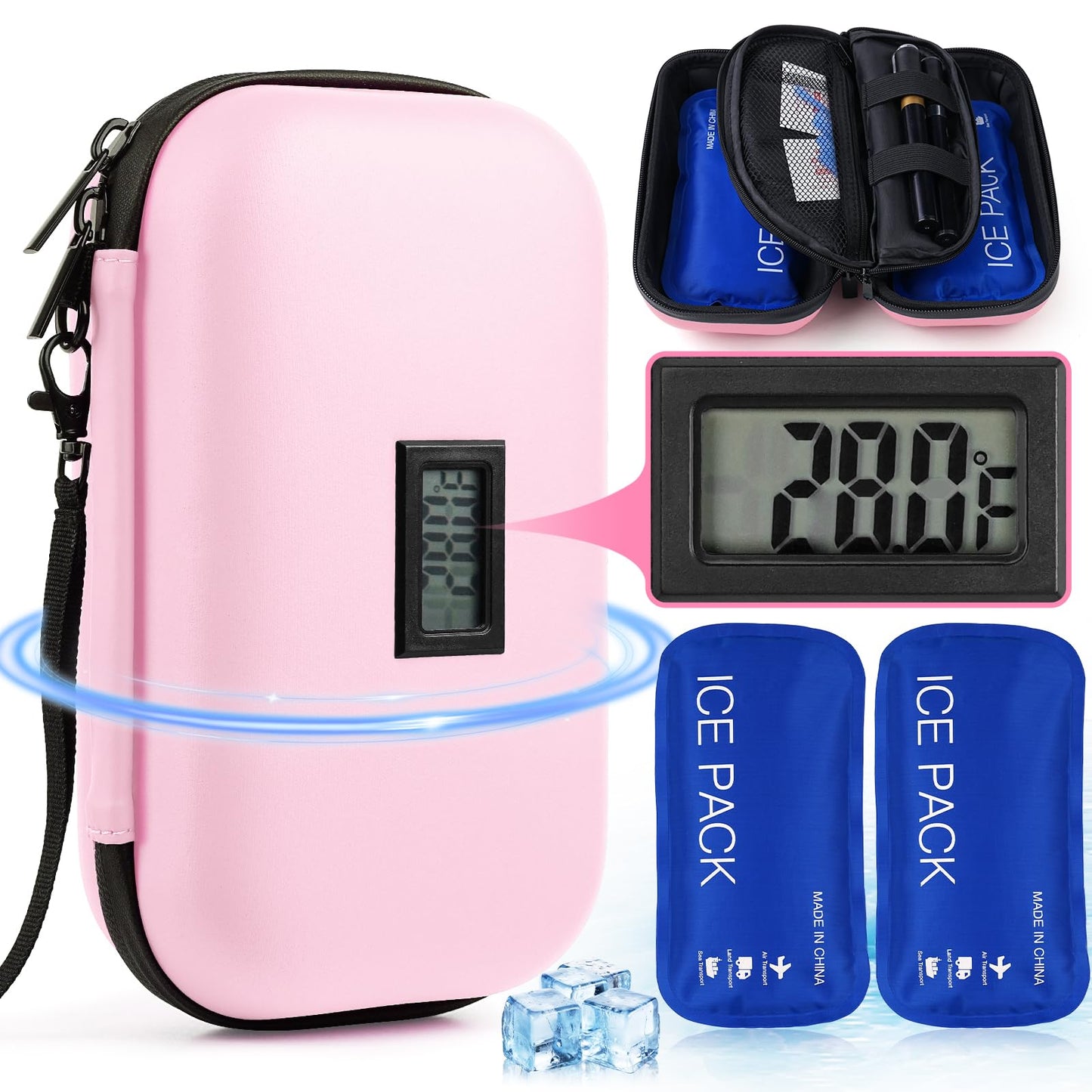 Dluxe Ave. 24h Insulin Cooler Travel Case/ TSA Approved/ Thermometer Temperature Display/ Pink