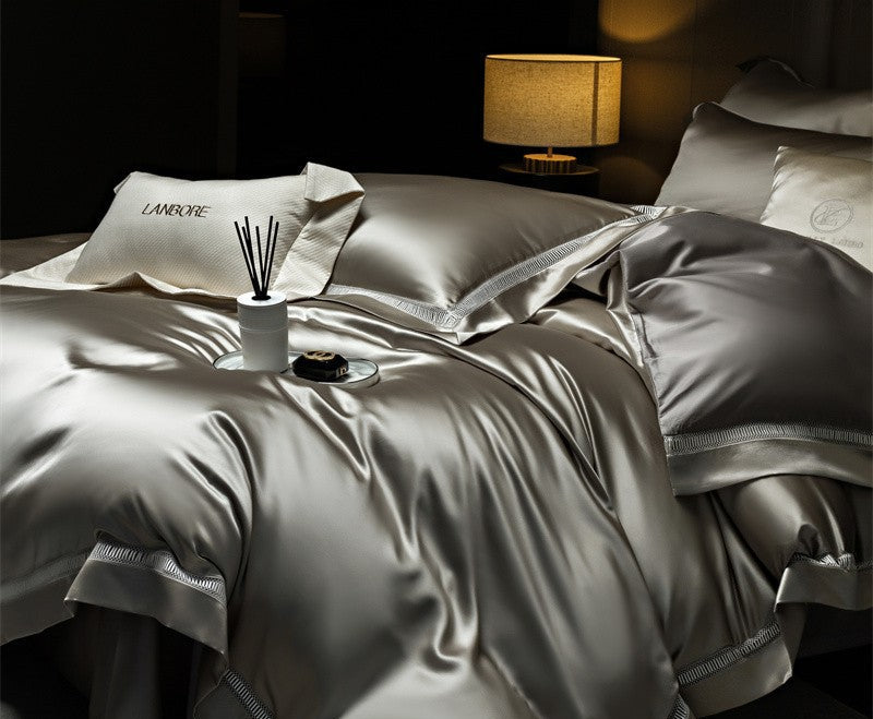 Dluxe Ave. Luxury Silk Tencel Bedding Set/ Flat Sheet Two Pillowcases {One Duvet Cover}