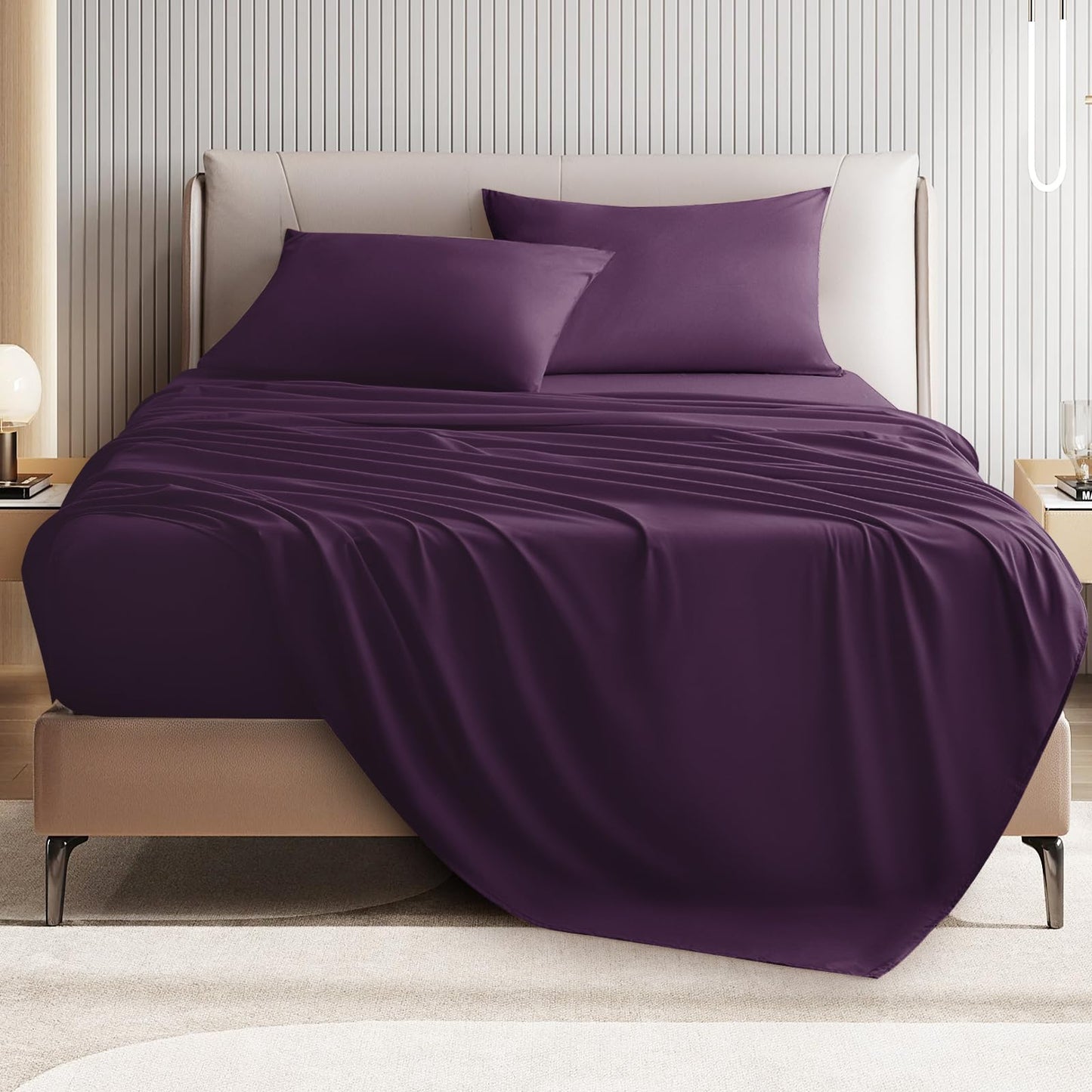 Dluxe Ave. ( QUEEN )4 Pcs Bed Sheet Set, {Ultra Imitation Cotton}, Hotel Luxury Bed Sheets, Deep Pocket up to 15", Purple