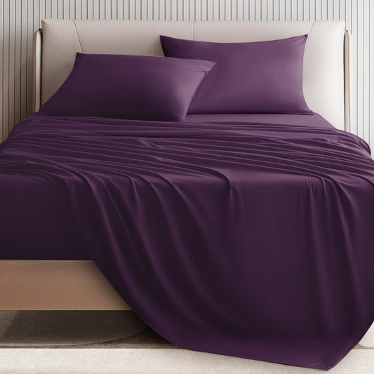 Dluxe Ave. ( QUEEN )4 Pcs Bed Sheet Set, {Ultra Imitation Cotton}, Hotel Luxury Bed Sheets, Deep Pocket up to 15", Purple