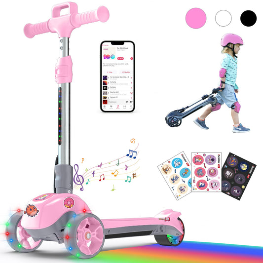 Dluxe Ave. iK2 Electric Scooter for Kids Ages 3-8 Bluetooth Features Thumb Accelerator Colorful Lights 3 Adjustable Height Toddler  (Pink)