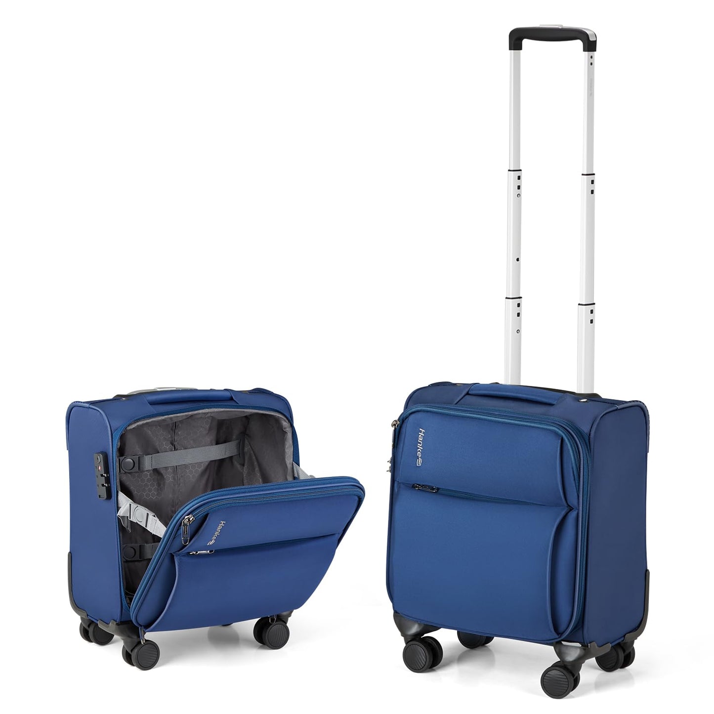 Hanke 16 Inch Underseat Carry On Luggage with Spinner Wheels for Airline Small Softside TSA Approved Luggage Lightweight Rolling Suitcases Under Seat Travel Carry-On Bag(Blue)