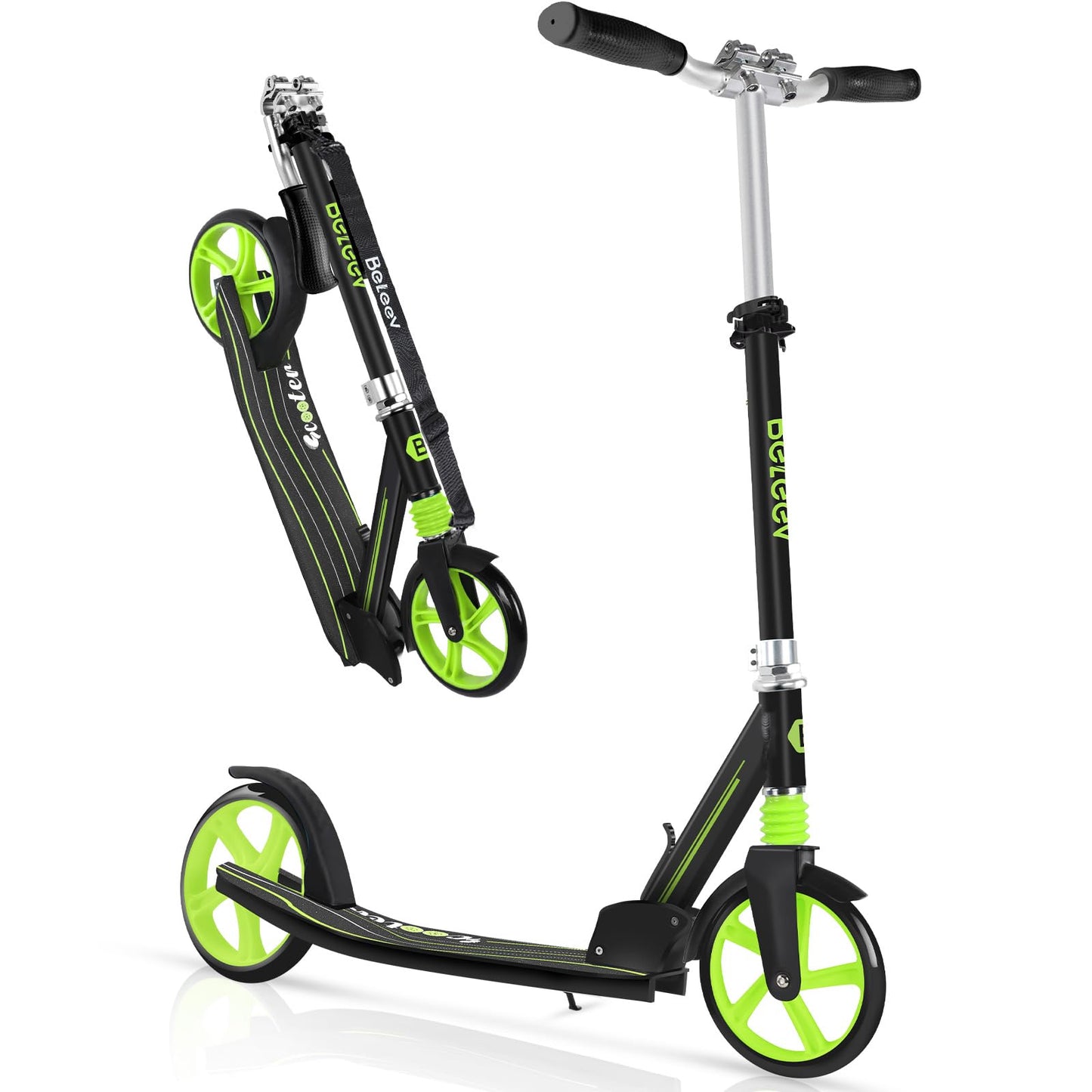 Dluxe Ave. BELEEV V5 Scooters for Kids 6 Years and up Folding Kick Scooter 2 Wheel for Adults Teens Commuter Scooter up to 220lbs(Green)