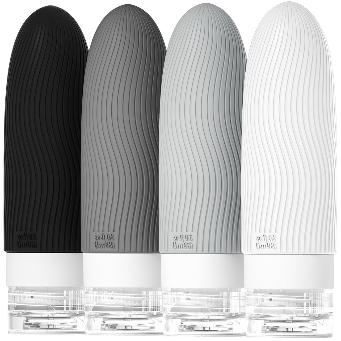 Dluxe Ave. Silicone Travel Bottles for Toiletries/ TSA Approved/ 3oz Leakproof/ BPA Free Refillable / Black White & Grey