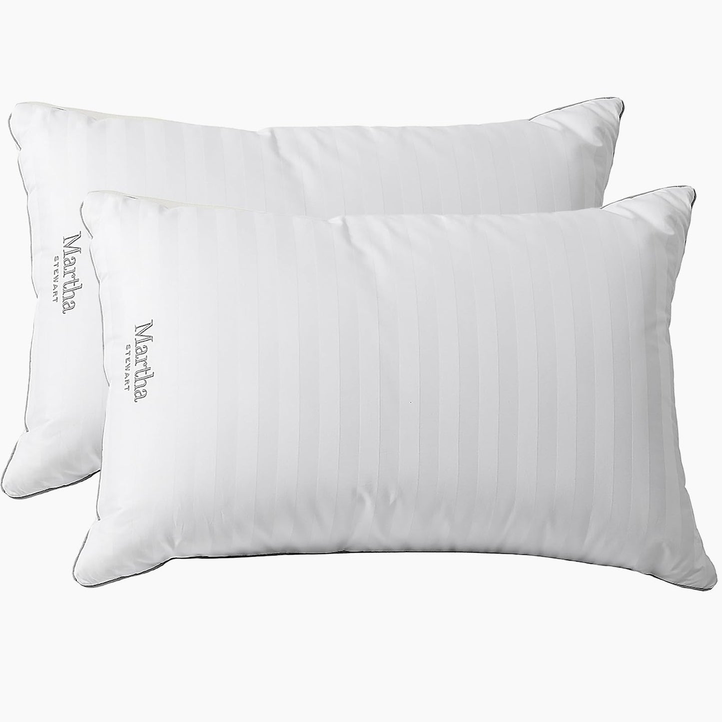 Dluxe Ave. ( KING ) MARTHA STEWART Hotel Collection Feather Down Pillows, Set of 2, { MED./ SOFT } 100% Cotton 500 Thread Count,  White
