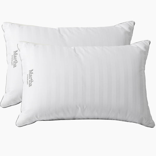 Dluxe Ave. ( KING ) MARTHA STEWART Hotel Collection Feather Down Pillows, Set of 2, { MED./ SOFT } 100% Cotton 500 Thread Count,  White
