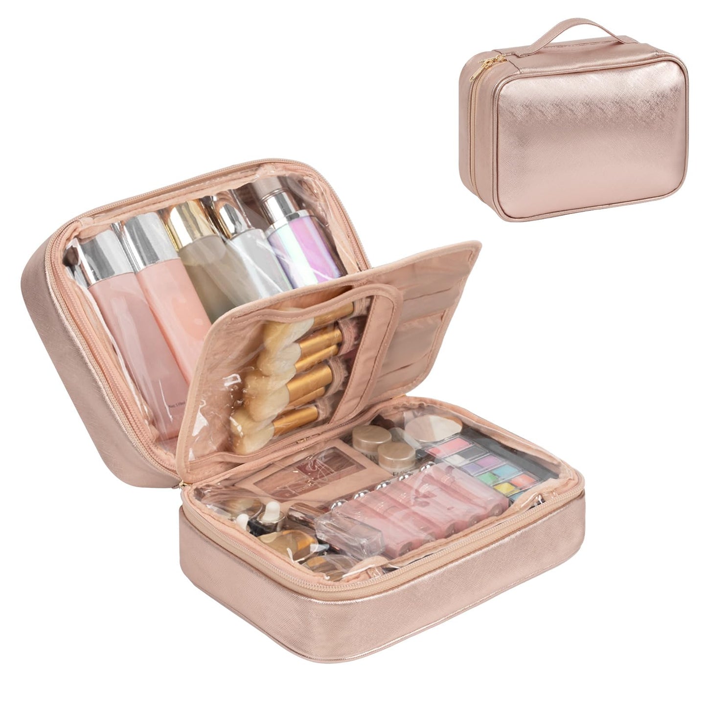 Dluxe Ave. Large Capacity Waterproof Cosmetic Organizer Bag/ Rose Gold