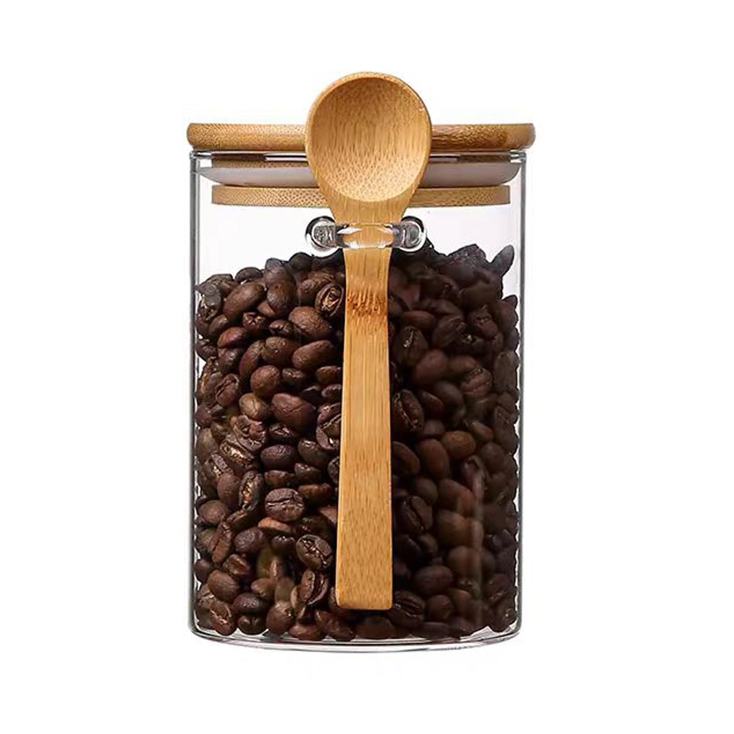 Dluxe Ave. Sugar Jar Glass Salt Container - 17.95oz Clear Airtight with Bamboo Lid and Spoon Scoop, Food Organizer Set of 2