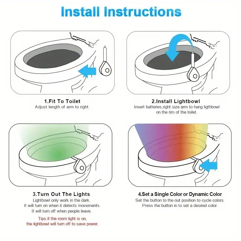 Dluxe Ave. LED Toilet Night Light with Motion Sensor and 8 Colors
