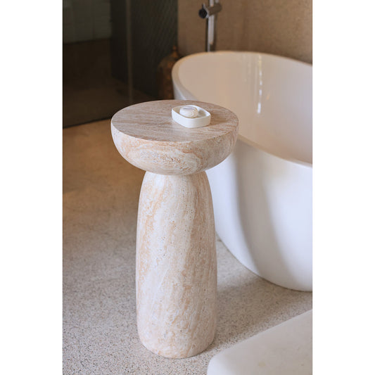 Modern Minimalist Faux Travertine Side Table