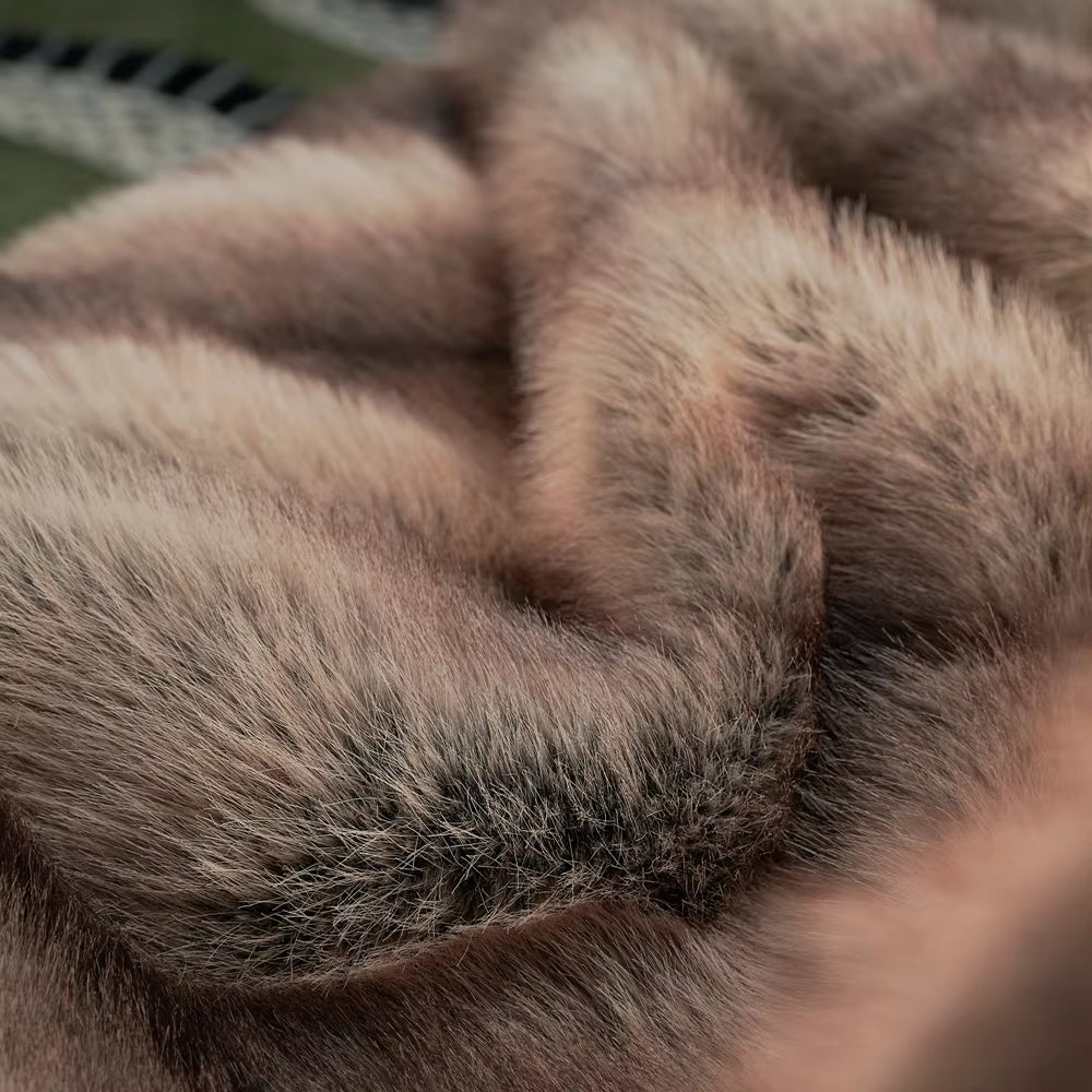 Dluxe Ave. High-End Faux Fur Blanket, Elegant Plaid Design for Beds and Sofas