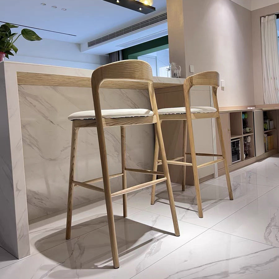Modern Solid Wood Bar Stool with Backrest