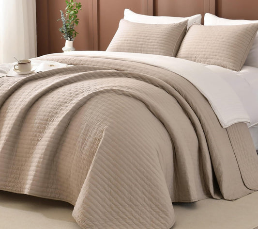 Dluxe Ave. ( QUEEN ) 3Pcs Quilt Bedding Set/ for All Season/ Beige