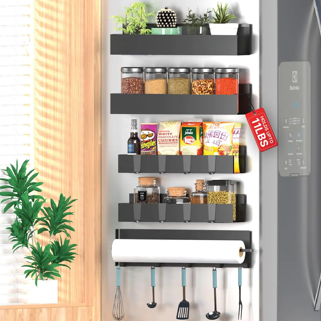 Dluxe Ave. 5-pack magnetic spice rack for refrigerator with Paper tower holder/ and 8 detachable hooks