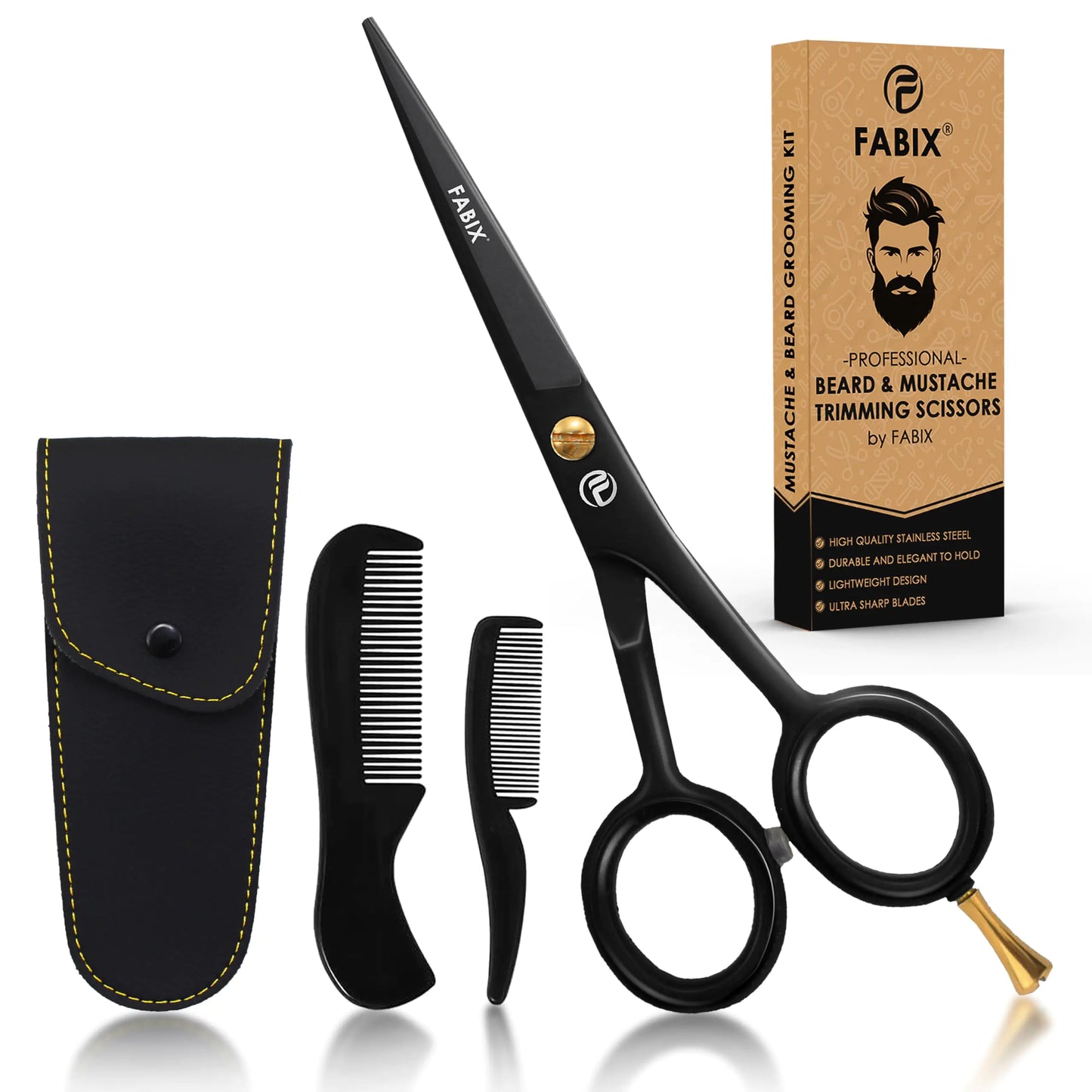 Dluxe Ave. 5” Professional Beard Mustache Scissors with 1 Beard Comb