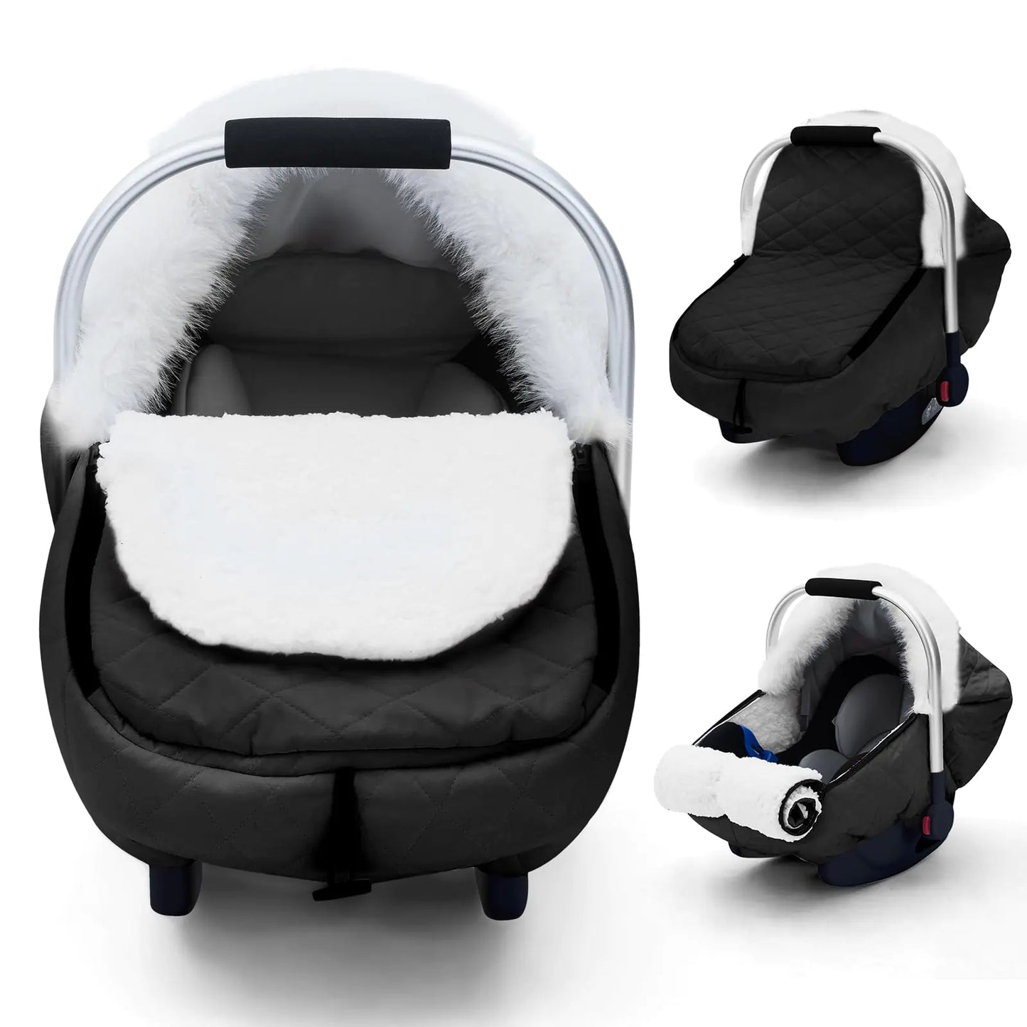 Dluxe Ave. Winter Car Seat Cover Baby Carseat Cover for Boys Girls Plush Infant Car Seat Cover with Huge Space Inside Warm & Snug Baby Carrier Cover Universal Cold Weather Shield for Baby Essentials (Black)
