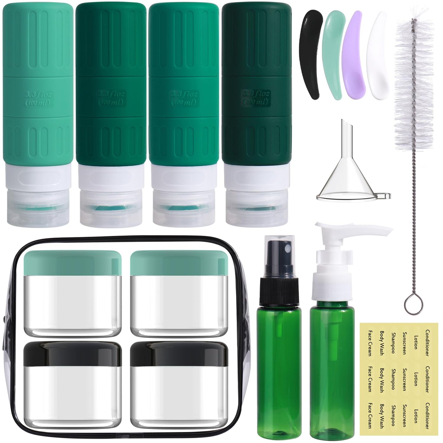 Dluxe Ave. Travel Bottles for Toiletries/ TSA Approved/ 3.3oz Leak Proof Silicone/ 18 Pack Green