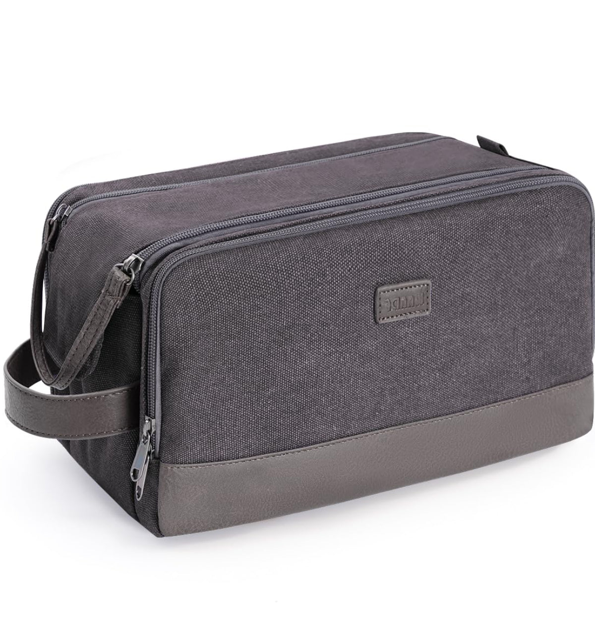Dluxe Ave.  Men Travel Toiletry Organizer Canvas and Leather Dopp Kit/ Water-Resistant/ Grey